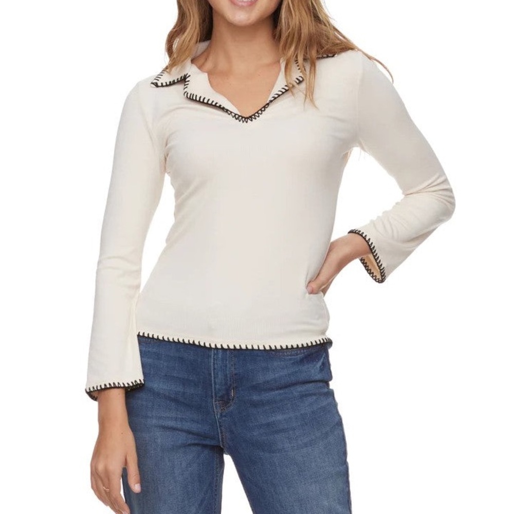 Elegant Cream Blouse with Black Trim